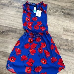 41 Hawthorn Blue Dress with Red Floral Design, Medium NWT 🌹